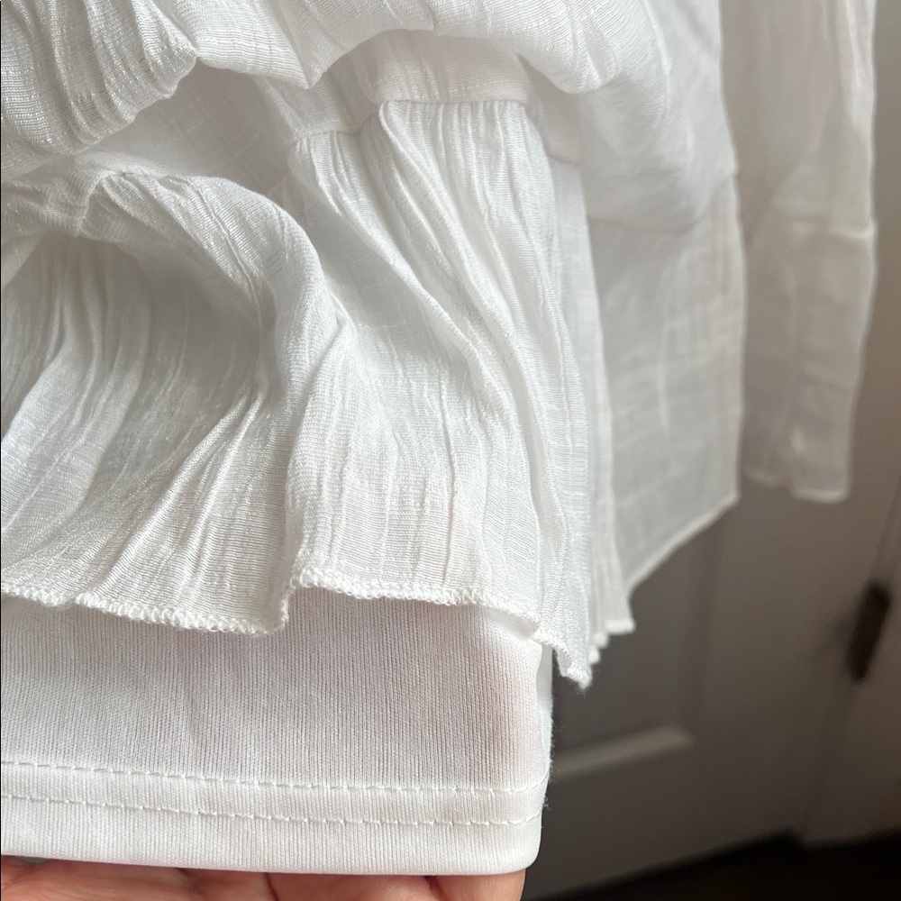 White Midi Dress with V-Neck and Smocked Waist - Picture 4 of 11